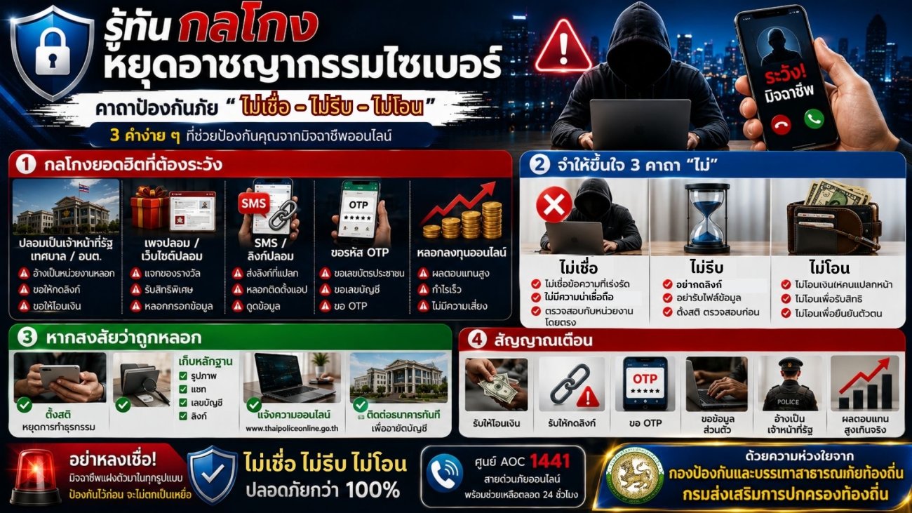 เตือนภัย...เพื่อสร้างการรับรู้ สร้างภูมิคุ้มกันทางความคิด และความรู้เท่าทันให้แก่ประชาชน เพื่อป้องกันการหลอกลวงทางออนไลน์ (Scammer)